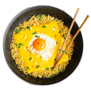 Spicy Ramen Topped with Egg & Cheese