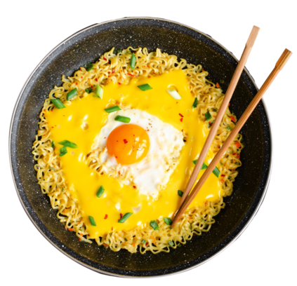 Spicy Ramen Topped with Egg & Cheese