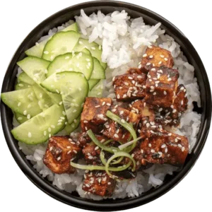 Spicy Gochujang Tofu with Jasmine Rice & Cucumber